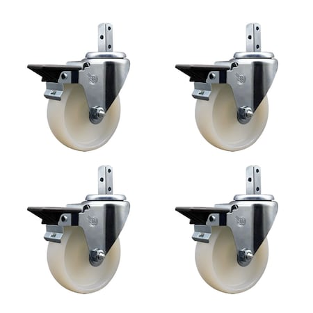 Service Caster 4'' Nylon Wheel Swivel 7/8'' Square Stem Caster Set with Brake, 4PK SCC-SQ20S414-NYS-PLB-78-4